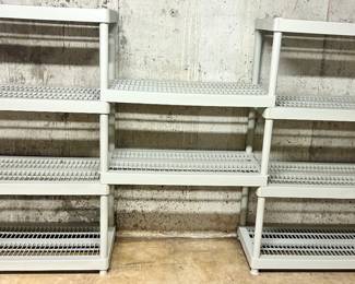2 combined 36” x 18”d Home Depot storage shelves. 10 shelves total $96
