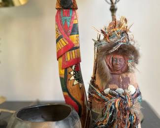 N. Guy signed Hobi Kachina carving, signed Catawba pottery
