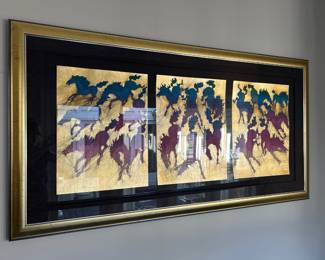 Extra large framed signed and numbered Guillame Azoulay Horses “Calvacade I, II, III” Triptych