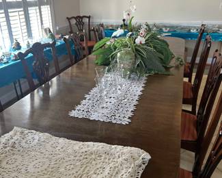 EXTRA LONG DINING TABLE AND TEN CHAIRS