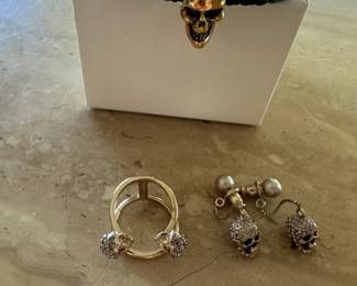 McQueen Leather Skull Bracelet, Ring and Earrings - the whole SKELETON Crew is here!