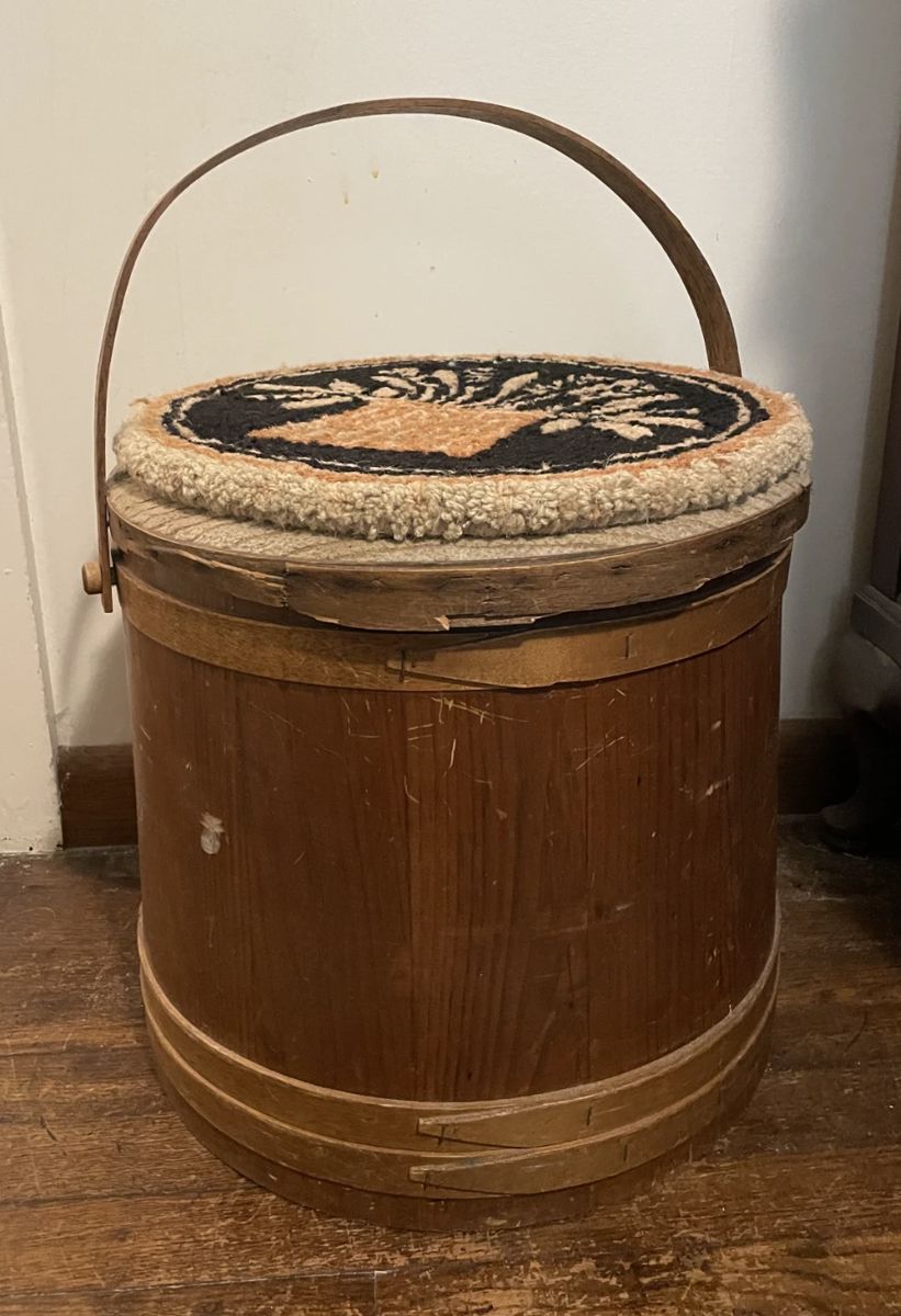 VTG Reproduction Firkin With Needlepoint Cover