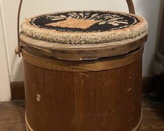 VTG Reproduction Firkin With Needlepoint Cover