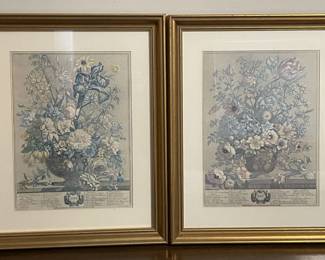 2 Framed Botanical Prints From Robert Furber's Renowned series "Twelve Months of Flowers" Specifically Depicting the months of May and June.
