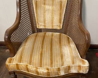 1970's American of Martinsville Can Back and Walnut Upholstered Arm Chair.