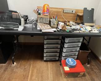 Folding Work Table & Various Office Supplies