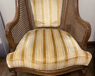 1970's American of Martinsville Can Back and Walnut Upholstered Arm Chair.