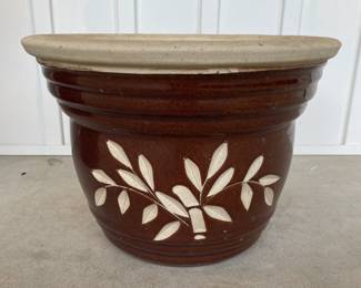 Large Ceramic Planter Pot-Reddish Brown Glazed finish and a decorative bamboo motif