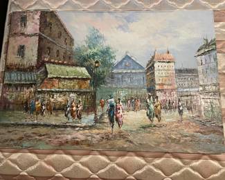 Signed Oil on Canvas of an Asian Street Scene