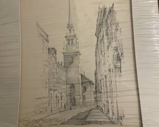 Framed Art Print of the Old North Church in Boston, Massachusetts.