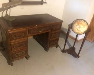 Leather Top Desk, Globe with Stand