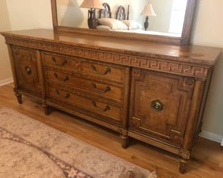 Thomasville Long Chest of Drawers with Mirror (Greek Key Pattern)