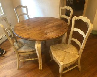 Kitchen Table (one large leaf), 4 Kitchen Chair + 1 Chair (Different Color Paint)