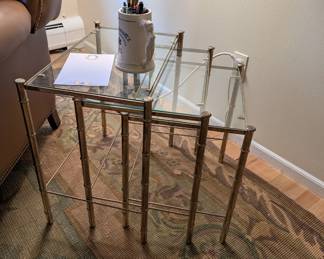 Set of Three Glass Stacking Tables with Bamboo Design Legs