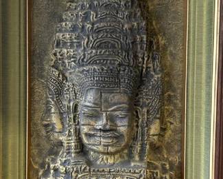Framed Angkor Wat style bas-relief wall panel