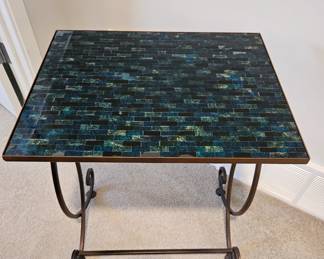 Glass Teal Mosaic Nesting Table 25" tall, 20" wide, 16" deep