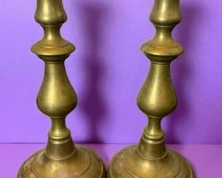 19th Century English Brass Candle Sticks 
