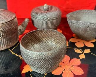 Geflock Bamboo Tea Set Black Lacquer Box
