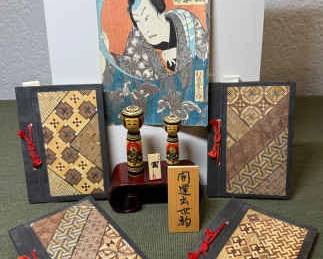 Japanese Kokeshi Dolls, Kabuki Actor Woodblock Print, Handmade Journals