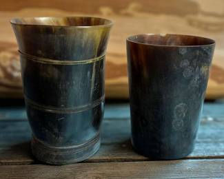 Pair of Antique Scottish Horn Cups 