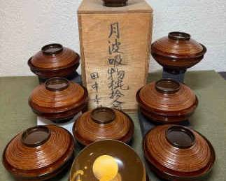 Japanese Lacquer Miso Cups with Makie Interior Edo Period