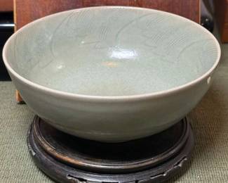 Celadon Glazed Stamped Ceramic Bowl