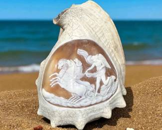 1850 Cameo Shell, Grecian Horse Chariot Scene, Purchased at Landsberg  Son London