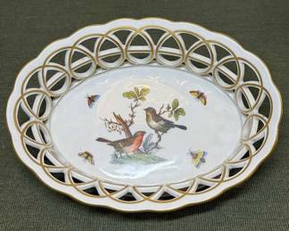 Herend Rothschild Bird Porcelain Open Weave Basket 