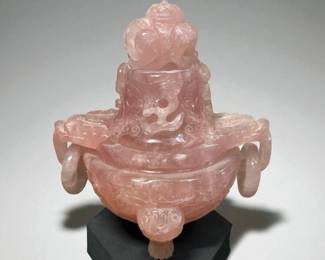 1890 Rose Quartz Chinese Incense Burner