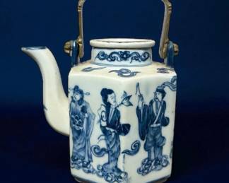 Chinese Blue White Immortals Tea Pot