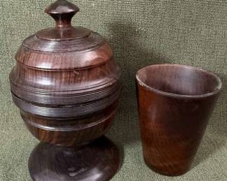 English 19thc Treen Rosewood Tea Caddy Beeker