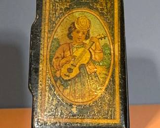 Papier Mache Snuff Box Girl With Mandolin C 1880 