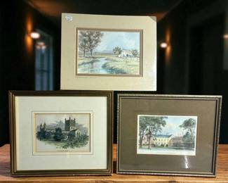 Tewksbury Castle And Cambridge Engravings, Charles Lesher Watercolor