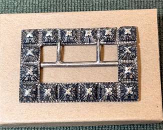1910 Sterling Belt Buckle Nailhead Pattern Stamped CS FS