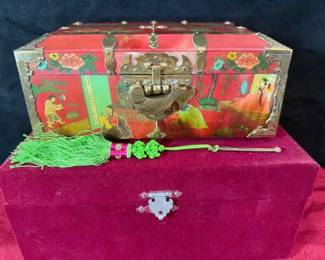 Vintage Korean Kwagak Ox Horn Wood Jewelry Box W Brass Locket