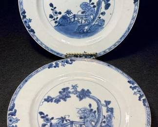 Pair of Antique Chinese Blue and White Porcelain Plates