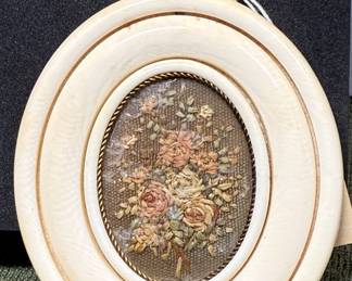 Antique AngloIndian Miniature Frame With Floral Embroidery