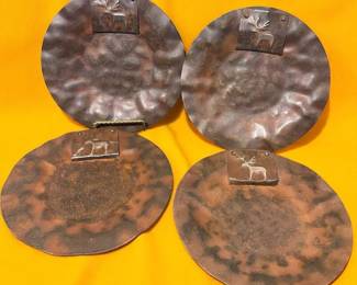 Four Jan Barboglio Hammered Metal Deer Plates