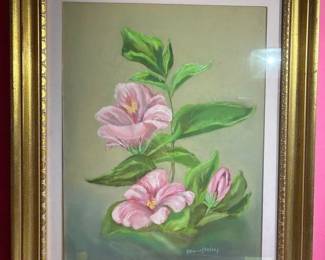 Floral Soft Pastel Drawing On Board, Signed Edwin L. Holmes