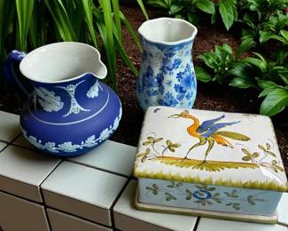 Wedgwood Cobalt Creamer, French Trinket Box Delft Bud Vase