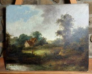 R.Perry Signed Original Oil On Canvas, Continental Landscape, Undated