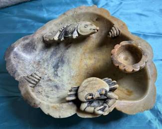 Chinese HandCarved Soapstone Shallow Bowl