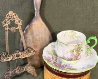 English Sterling Mirror, Royal Albert Porcelain Tea Cup Other Vanity Items