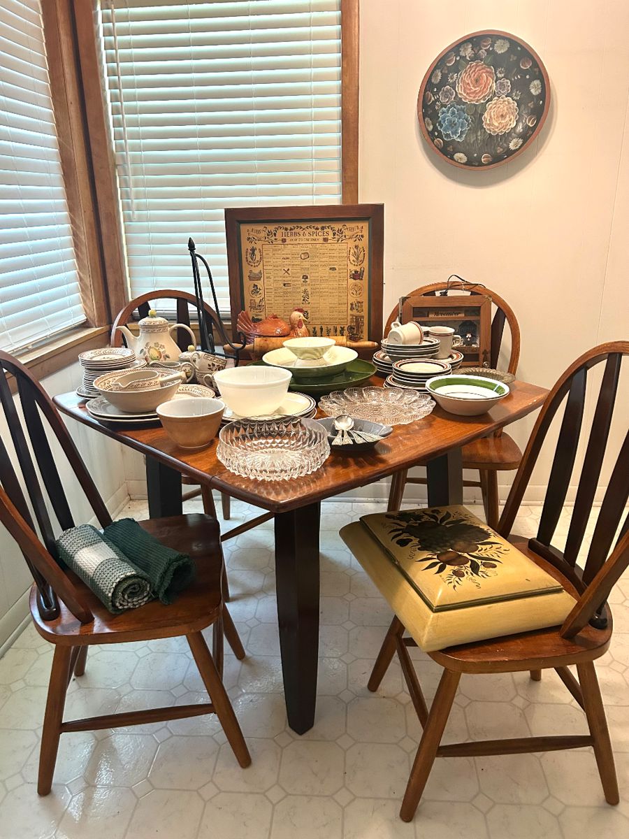 square drop-leaf table with chairs