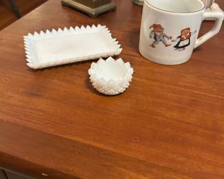milk glass salt cellar and small dish