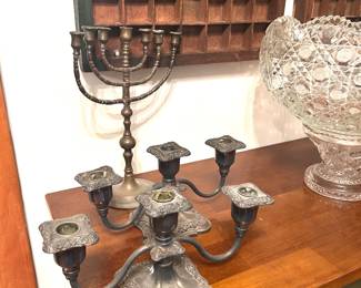 brass and silver-plate candlesticks