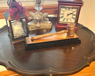 gavel, clock, lantern