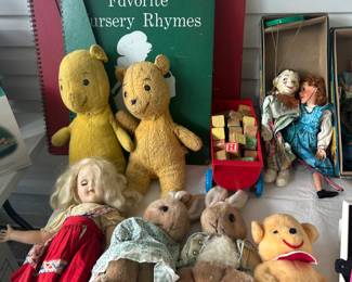 vintage Winnie the Pooh, vintage Mrs. Rabbit and Benjamin Bunny Beatrix Potter stories.