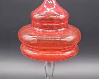 Empoli-Look Ringed Glass Apothecary / Candy Jar