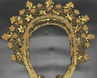 Cultural Gold & Black Beaded Headdress From India